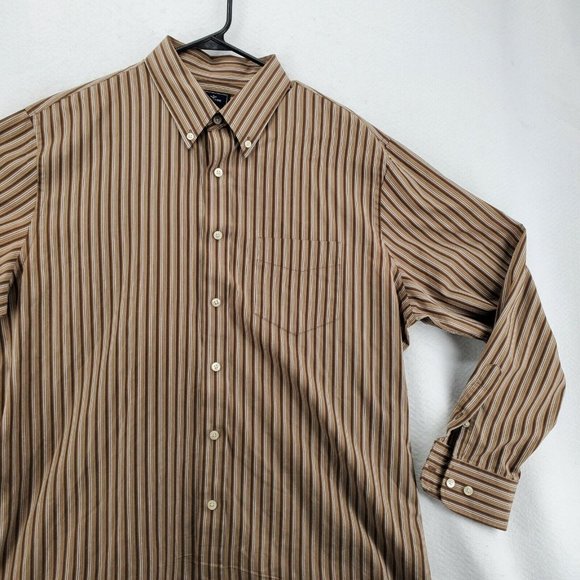 Dockers Shirt Men's Long Sleeve Striped Casual Button Up Collared Brown XL - Picture 5 of 11